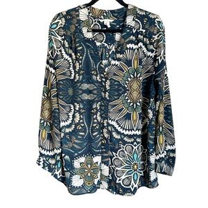 H&M‎ Blouse Sz 12 Navy Brown Business Casual